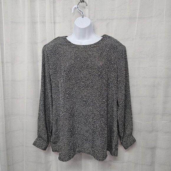 Vintage Evan Picone Black White Abstract Micro Polka Dot Blouse Office Retro 1X+ - Picture 1 of 11